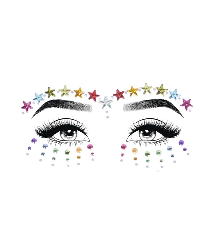 Kostümzubehör Sterne und Diamanten Gesichts Juwelen Sticker Aufkleber Bunt | Leg Avenue