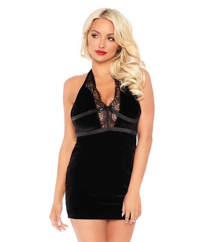 Samt Neckholder Kleid schwarz | Leg Avenue