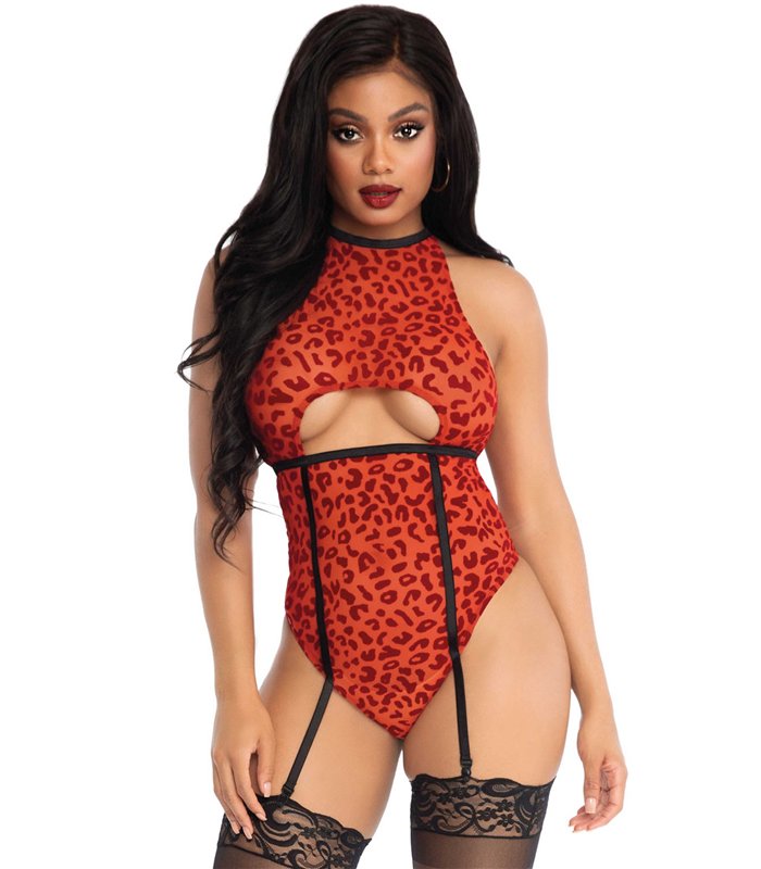 Sheer backless garter teddy
