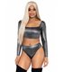 Langärmliges Crop-Top und high waist Höschen in Metallik | Leg Avenue