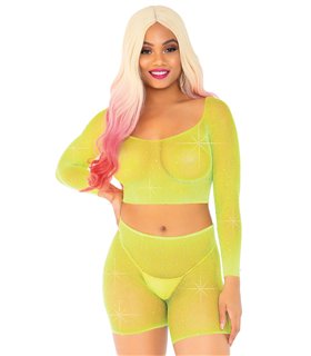 Crop-Top und Biker-Shorts mit StrassWäsche-Set mit Strapsen-Design | Leg Avenue