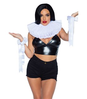 Deluxe Rüschenausschnitt und -manschetten aus schwarzem, gewelltem Stoff | Leg Avenue