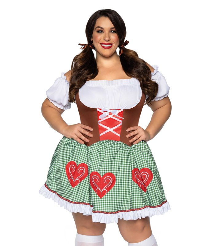 Frauen Biergarten Kostüm mit Herzchen Plussize grünrot | Leg Avenue