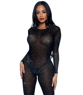Sheer rhinestone catsuit