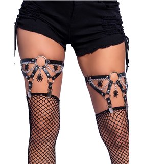 Spinnen-Strumpfhalter mit Nieten O-Ring und Ketten-Detail | Leg Avenue