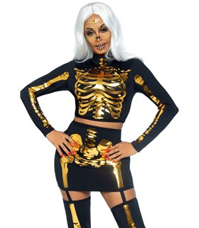 Elegantes Golden Skeleton Kostüm für unvergessliche Halloween-Nächte | Leg Avenue