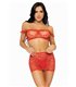 3-teiliges Set: nahtloses, schulterfreies Crop-Top aus Herznetz mit Chiffon-Rüschen, Minirock und G-String | Leg Avenue