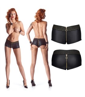 Sexy Wetlook Shorts CBMichelle001 in Schwarz mit Goldakzenten | Demoniq