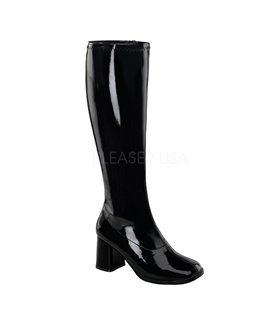 Retro Stiefel GOGO-300WC (Weitschaftstiefel) - Lack Schwarz