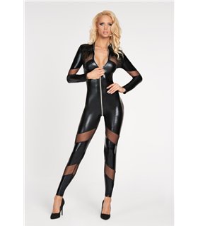 Wetlook-Overall mit Tüll-Einsätzen und Federverzierung | 7Heaven Chancay Wetlook-Overall mit Tüll-Einsätzen und Federverzierung | 7Heaven Chancay