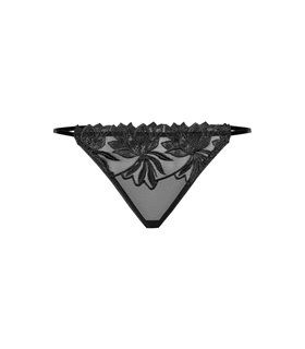 Transparenter Tüll-Slip mit edlen Stickereien und Samtband | Petite Noir