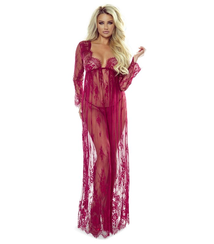 Transparentes Netz-Chemise mit Spitzendetails und passendem String | Provocative