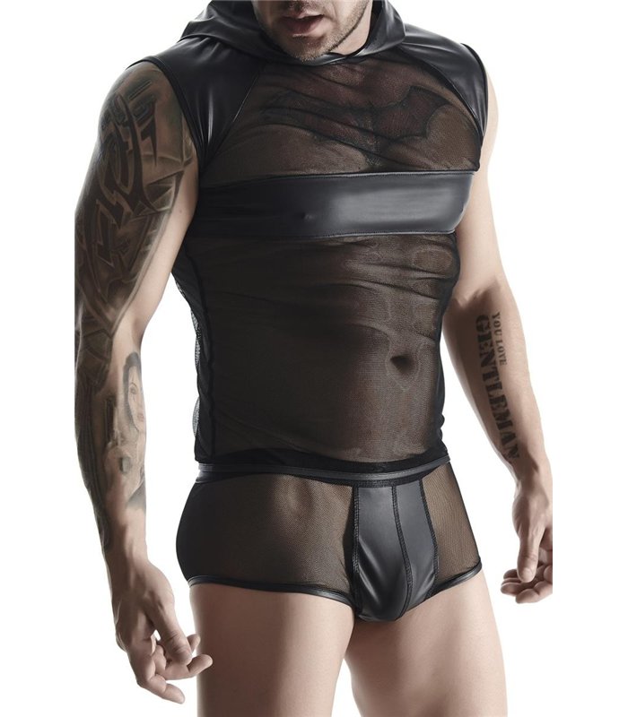 Transparentes Netz-Kapuzen-Shirt mit Wetlook-Optik | Regnes Fetish Planet