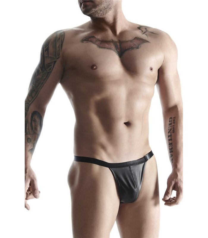 Dehnbarer Wetlook-String mit seitlichen Metall-Clips | Regnes Fetish Planet
