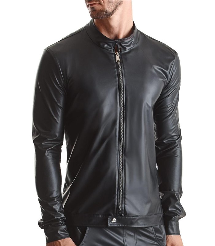 Slim-Fit Fliegerjacke aus Wetlock-Material mit Metallknöpfen | Regnes Fetish Planet