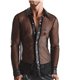 Herren Slim-Fit Hemd aus Wetlook-Mesh mit Metallknöpfen | Regnes Fetish Planet