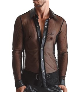 Herren Slim-Fit Hemd aus Wetlook-Mesh mit Metallknöpfen | Regnes Fetish Planet Herren Slim-Fit Hemd aus Wetlook-Mesh mit Metallknöpfen | Regnes Fetish Planet
