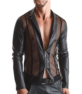 Extravagante Mesh-Jacke mit Wetlook-Elementen und vertikalen Linien | Regnes Fetish Planet Extravagante Mesh-Jacke mit Wetlook-Elementen und vertikalen Linien | Regnes Fetish Planet