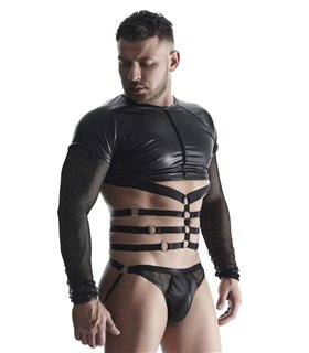 Transparentes Langarm-Netzshirt mit dehnbarem Harness-Einsatz | Regnes Fetish Planet Transparentes Langarm-Netzshirt mit dehnbarem Harness-Einsatz | Regnes Fetish Planet