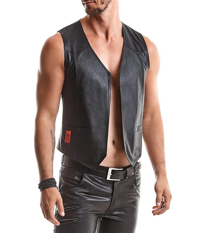 Elegante Herren-Weste mit geometrischen Steppungen und Metallschnalle | Regnes Fetish Planet