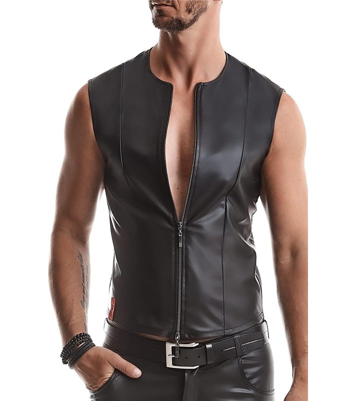 Herren Wetlook Weste mit Doppel-Reißverschluss | Regnes Fetish Planet