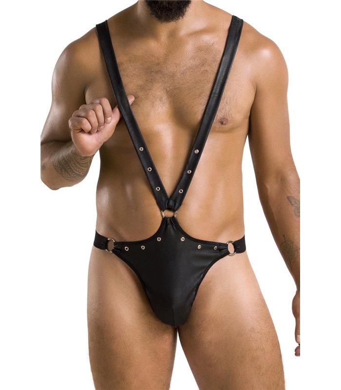 Herren-Body wetlook mit Metallelementen und Gummibändern | Passion Menswear