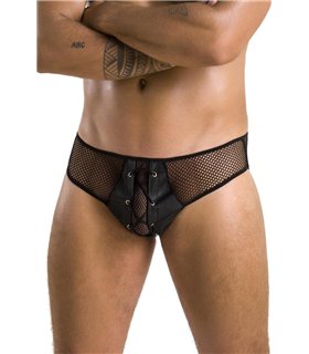 Herren Slip mit Schnürung aus Kunstleder und Netzmaterial | Passion Menswear Herren Slip mit Schnürung aus Kunstleder und Netzmaterial | Passion Menswear