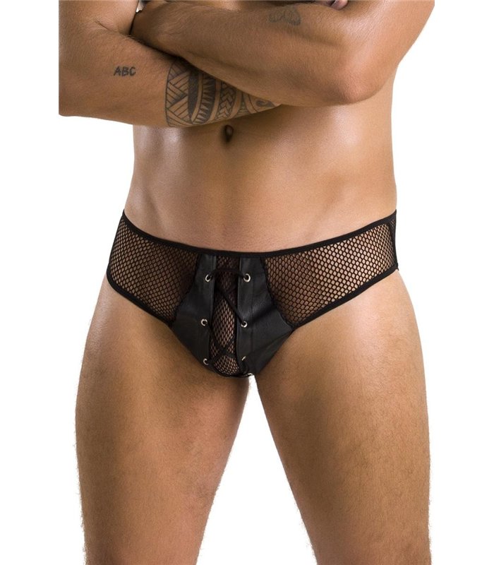 Herren Slip mit Schnürung aus Kunstleder und Netzmaterial | Passion Menswear