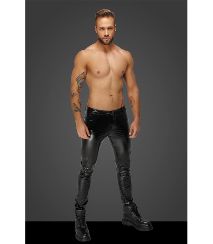 Wetlook Herren Hose mit Schlangen-Struktur und Reißverschluss | Noir Handmade Men