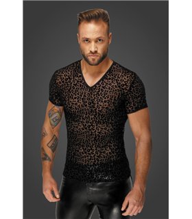 Transparentes Herren-Netz-Shirt mit Leoparden-Print V-Ausschnitt | Noir Handmade Men