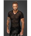 Transparentes Herren-Netz-Shirt mit Leoparden-Print V-Ausschnitt | Noir Handmade Men