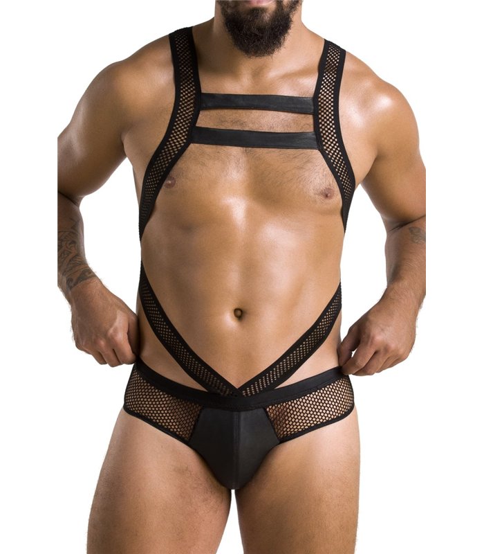 Männer Wetlook Body mit Netzeinsätzen und Gummibändern | Passion Menswear