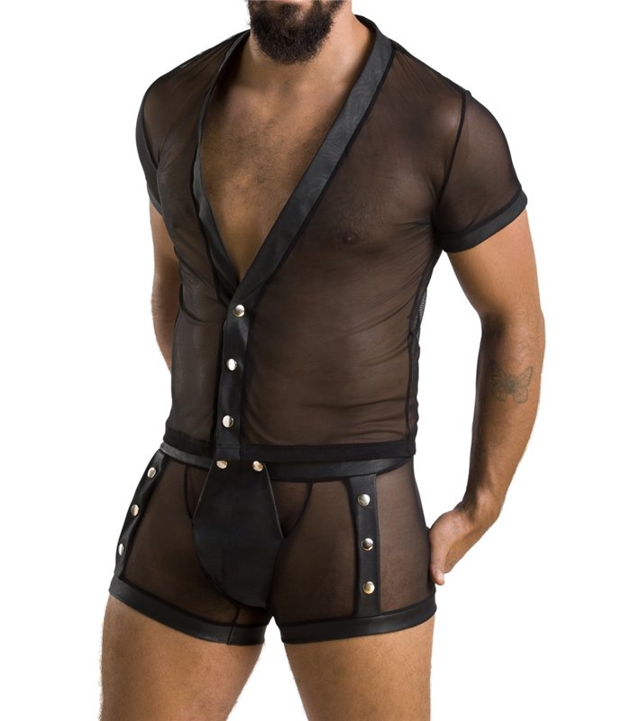 Erotisches Herren-Dessous-Set mit Knöpfen und Netzeinsätzen | Passion Menswear