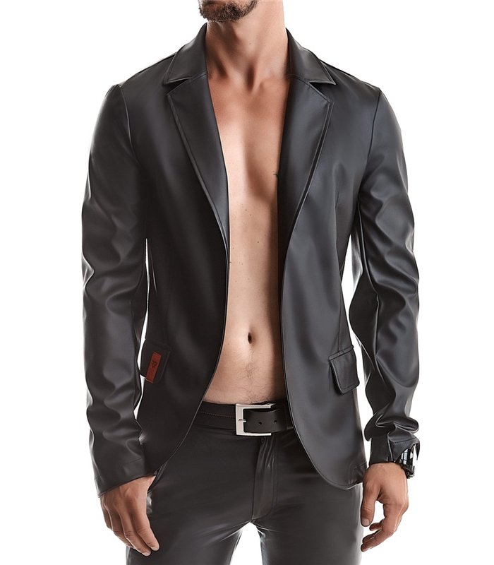 Herren Jacke in Lederoptik mit dekorativen Druckknöpfen | Regnes Fetish Planet
