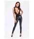 Spitzen-Wetlook Jumpsuit mit Halsband und abnehmbarer Kette | Noir Handmade