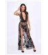 Langes transparentes Netzkleid mit Samtkragen und Beinschlitz | Noir Handmade