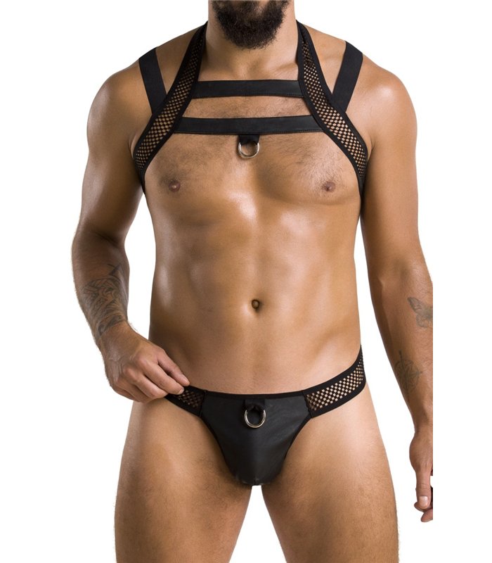 Harness Set mit Netzeinsätzen, Metallring und Gummibändern | Passion Menswear
