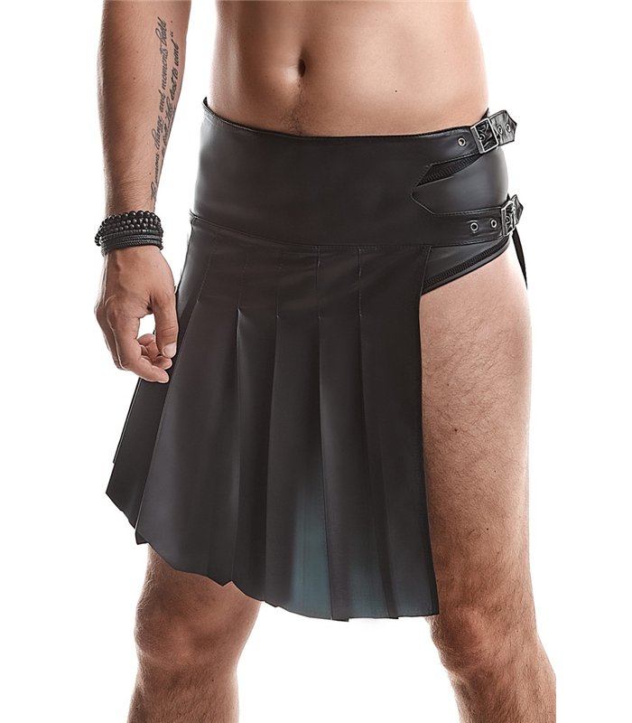 Herren Asymmetrischer Rock mit vertikalen Falten und Gürteldetails | Regnes Fetish Planet