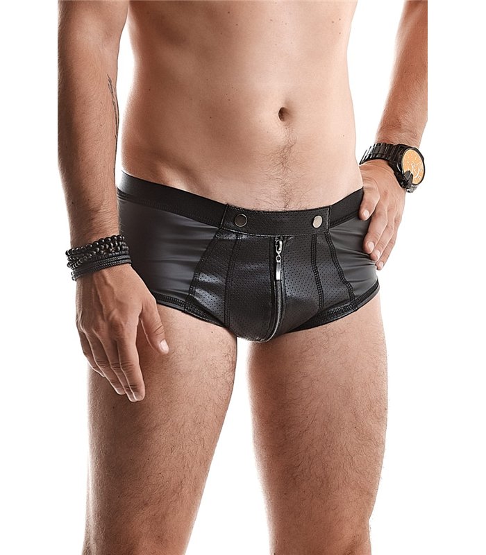 Herren Wetlook Shorts mit Reißverschluss und Druckknöpfen | Regnes Fetish Planet