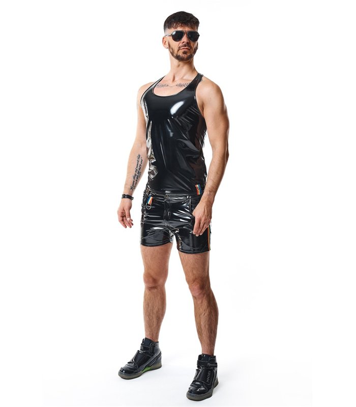 PVC Tank Top mit Regenbogen-Details | Regnes Fetish Planet