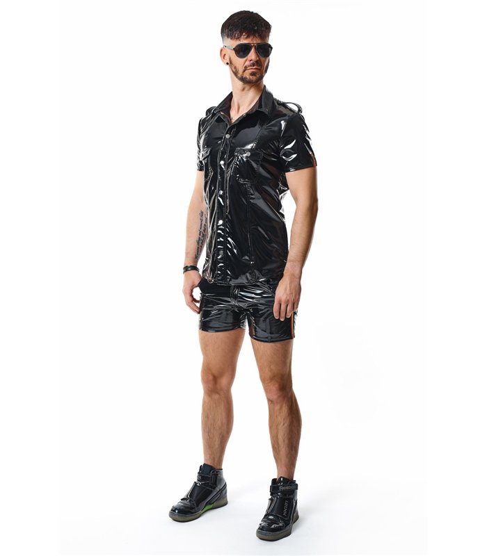 Military Hemd aus Lack-Optik mit LGBTQ+ Details | Regnes Fetish Planet