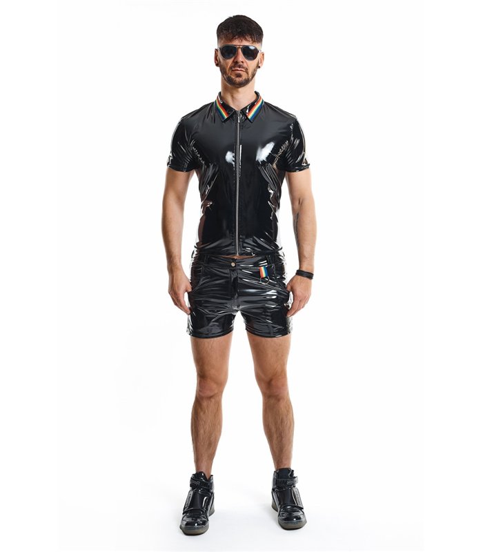 Herren Poloshirt mit Regenbogen-Kragen und Reißverschluss | Regnes Fetish Planet