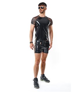 PVC Mesh T-Shirt mit Regenbogen-Patch für Herren | Regnes Fetish Planet PVC Mesh T-Shirt mit Regenbogen-Patch für Herren | Regnes Fetish Planet