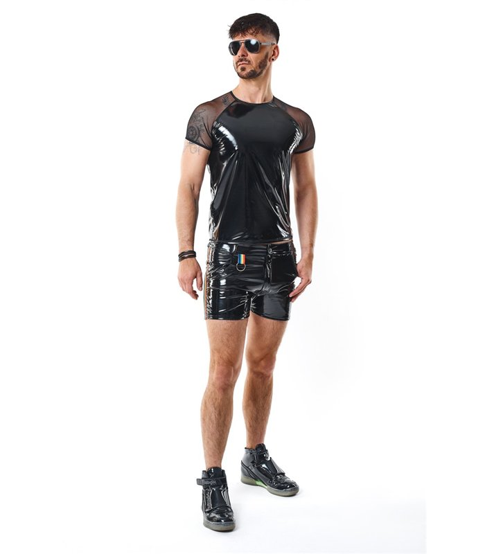 PVC Mesh T-Shirt mit Regenbogen-Patch für Herren | Regnes Fetish Planet