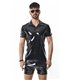 Poloshirt aus glänzendem Lack-Stoff mit vertikalen Designnähten | Regnes Fetish Planet