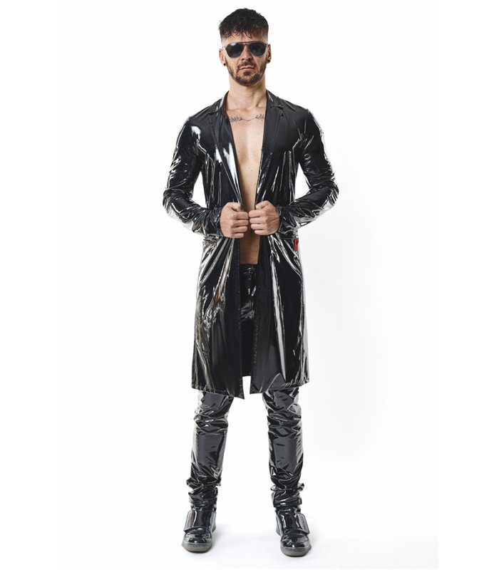Herren Lack-Trenchcoat mit Taillenbetonung | Regnes Fetish Planet