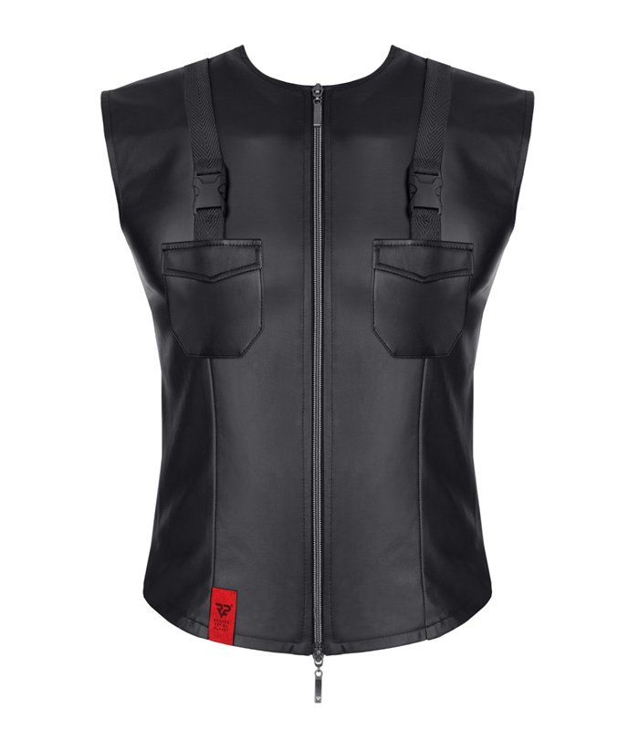 Herren Wetlook Weste mit Reißverschluss und Taschen | Regnes Fetish Planet
