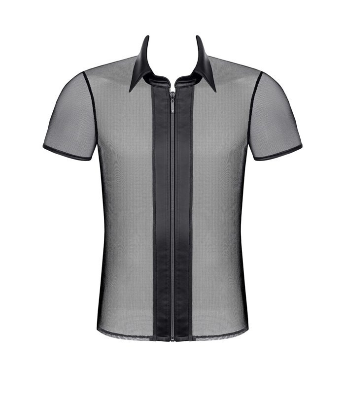 Transparentes Herren Mesh-Poloshirt mit Stehkragen | Regnes Fetish Planet