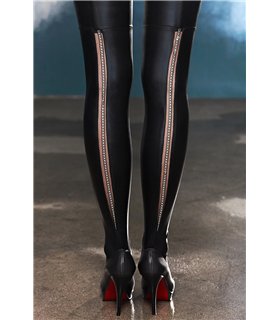 Straps-Strümpfe mit Tüll-Rückseite und Metallkette | 7Heaven