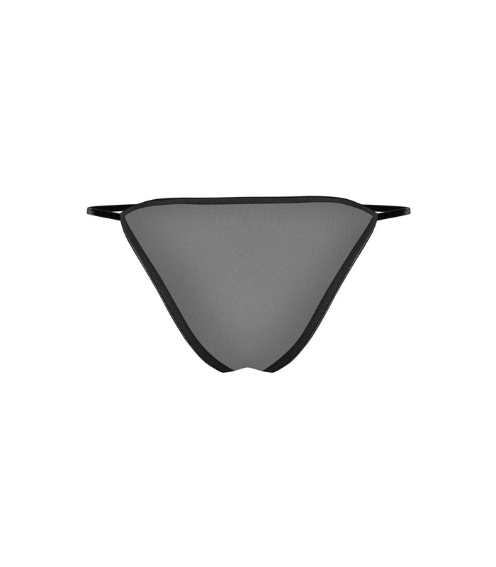 Transparenter Tüll-Slip mit edlen Stickereien und Samtband | Petite Noir